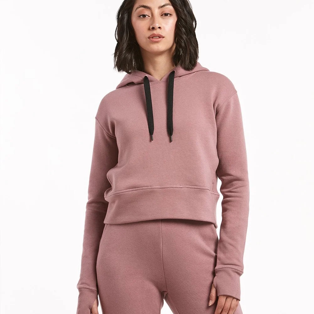 Public Rec Luxe Fleece Cropped Hoodie in Smoked Plum